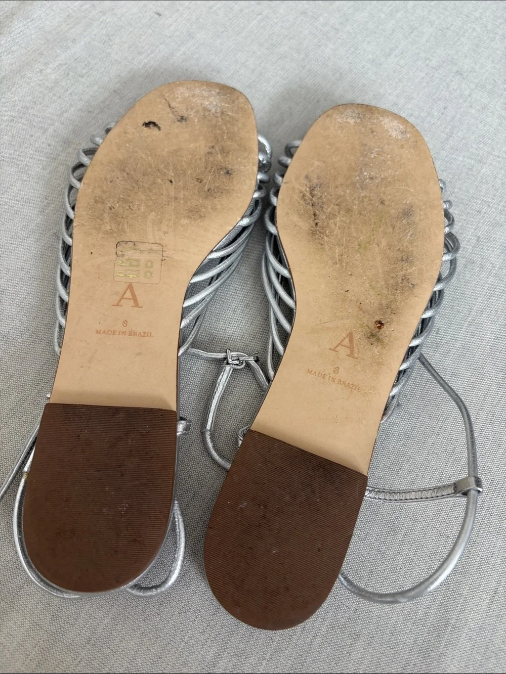 By Anthropologie Size 8 Silver Strappy Flat Sandals